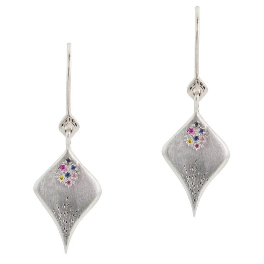 Silver Multi-Colored Sapphire &quot;Secret Garden&quot; Earrings - Peridot Fine Jewelry - Adel Chefridi