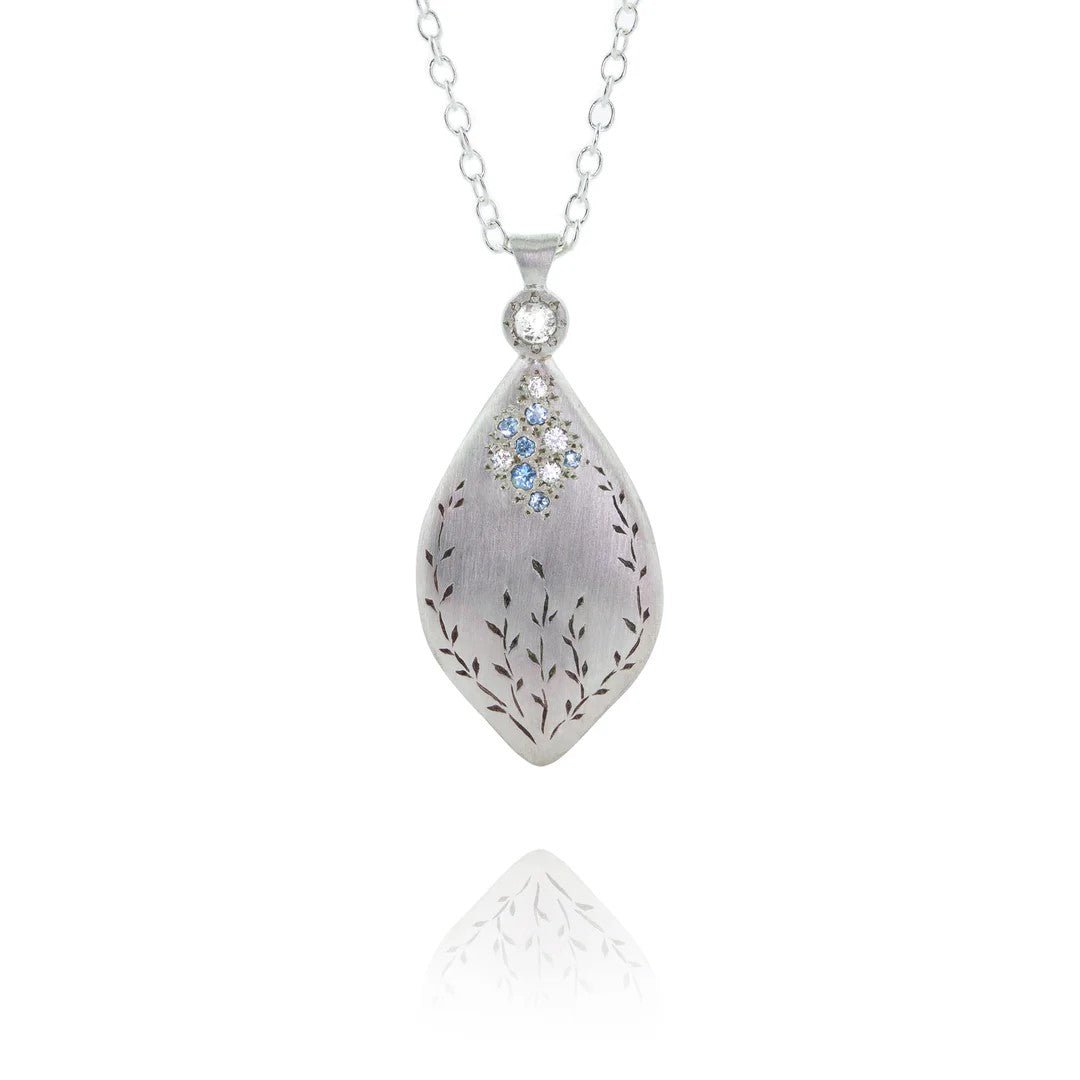 Silver &quot;Secret Garden&quot; Necklace with Aquamarines &amp; Diamonds - Peridot Fine Jewelry - Adel Chefridi