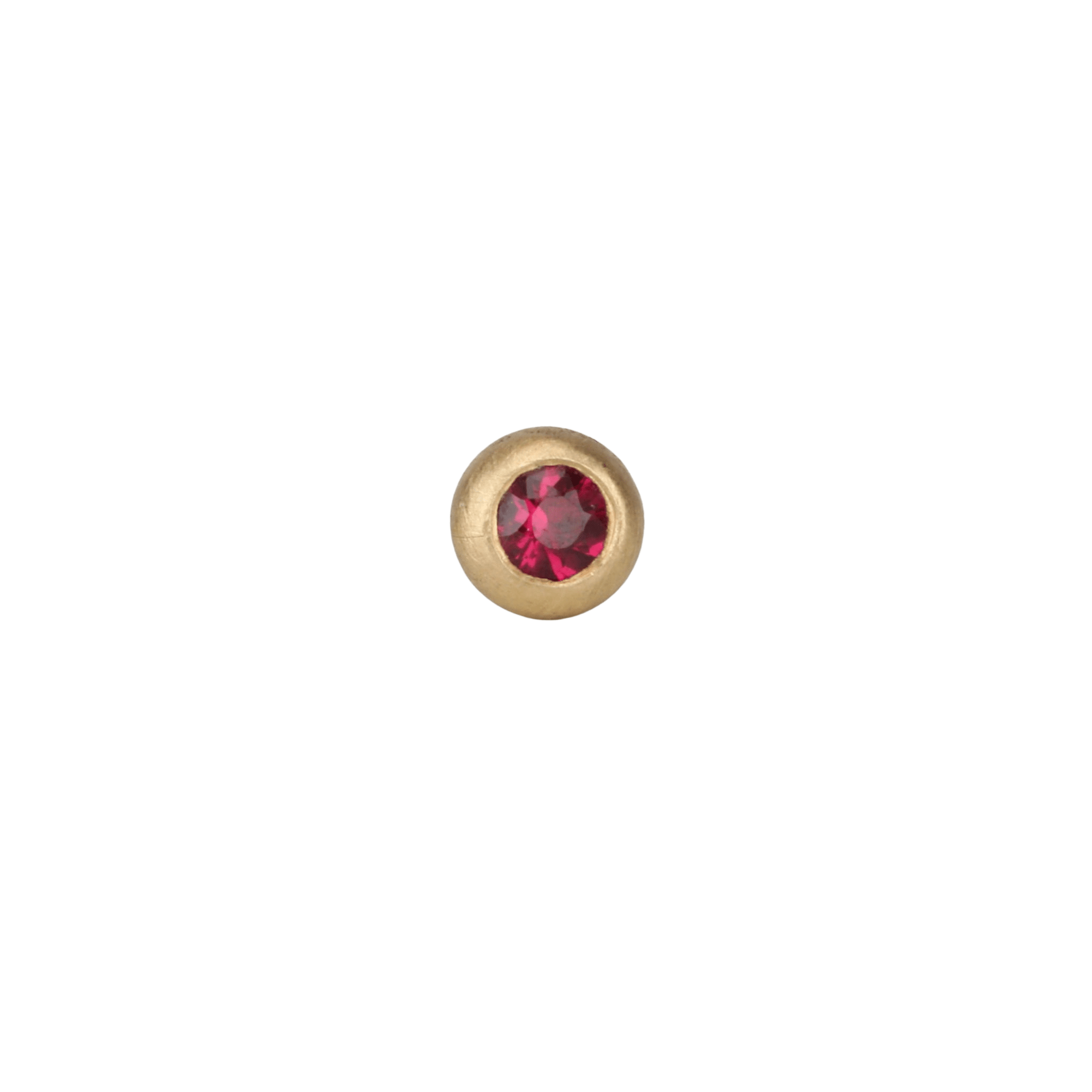 Single 18K Gold Mini Bezel Set Ruby Stud - Peridot Fine Jewelry - Annie Fensterstock