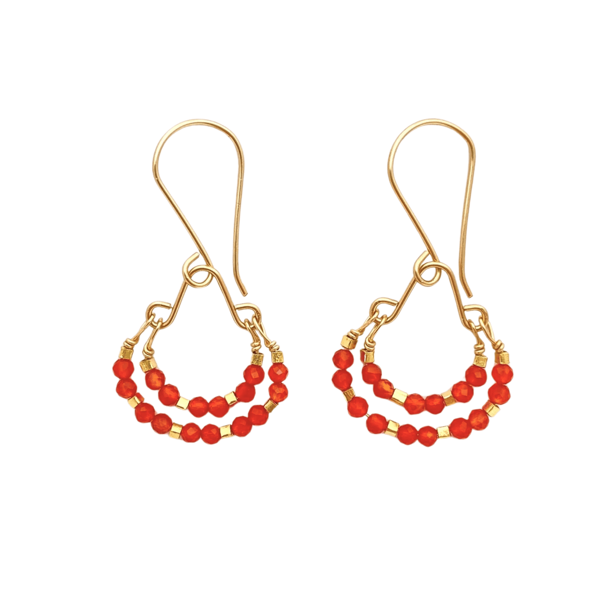 Small Carnelian &amp; Gold Vermeil Beaded "Double Hoop" Earrings - Peridot Fine Jewelry - Debbie Fisher