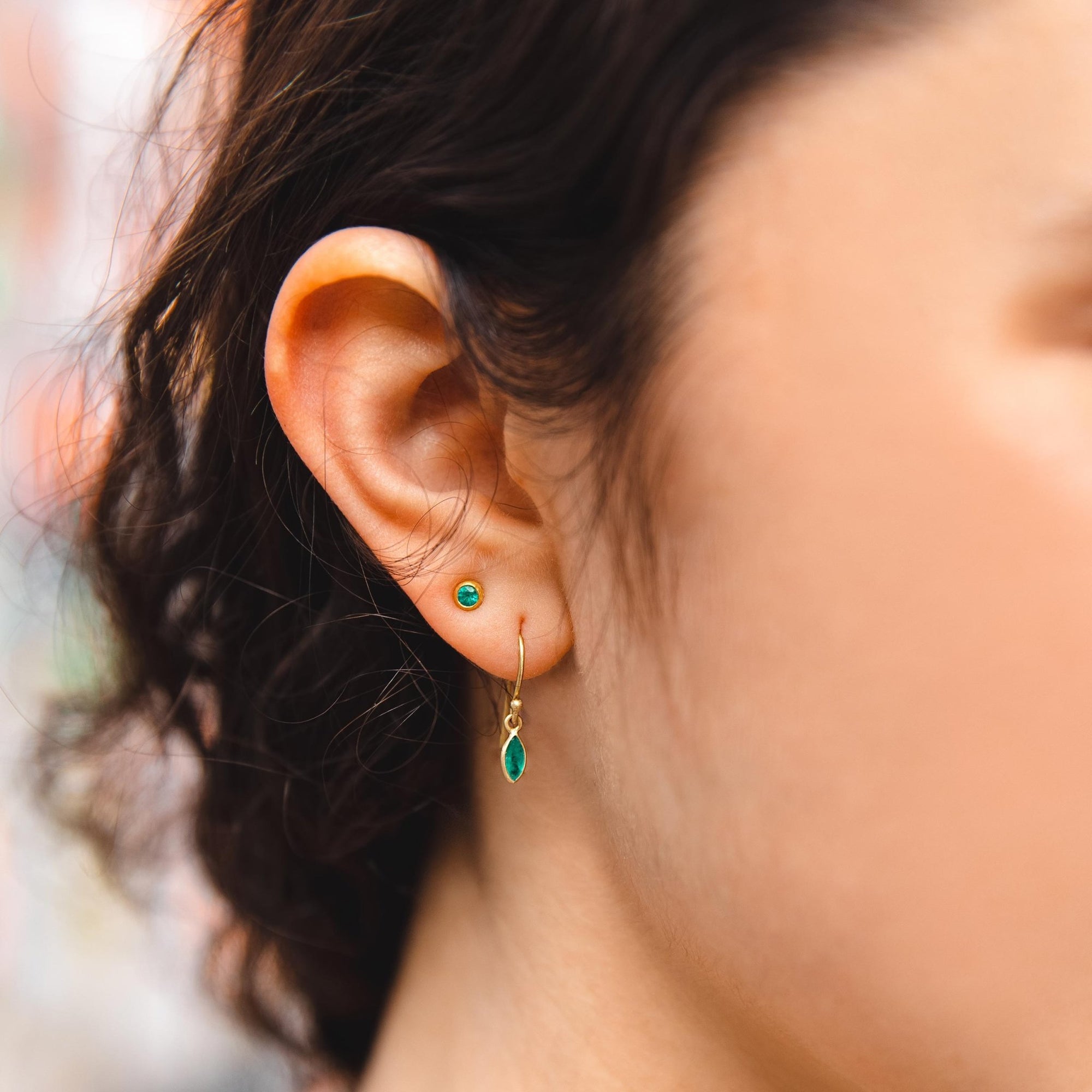 Small Marquise Emerald Drop Earrings - Peridot Fine Jewelry - Kothari