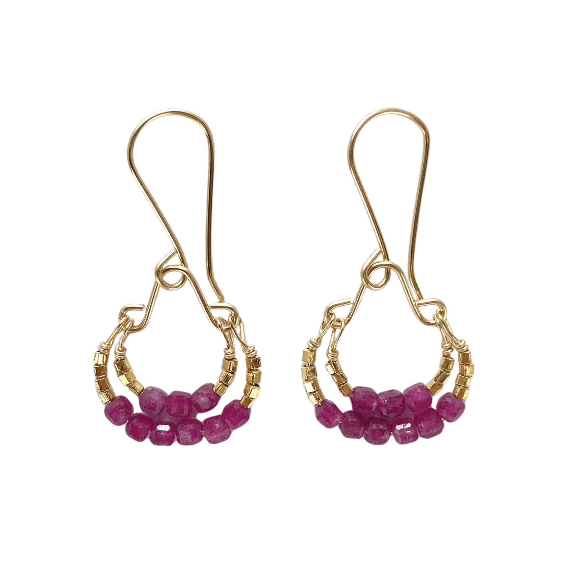 Small Ruby &amp; Gold Vermeil Beaded "Double Hoop" Earrings - Peridot Fine Jewelry - Debbie Fisher
