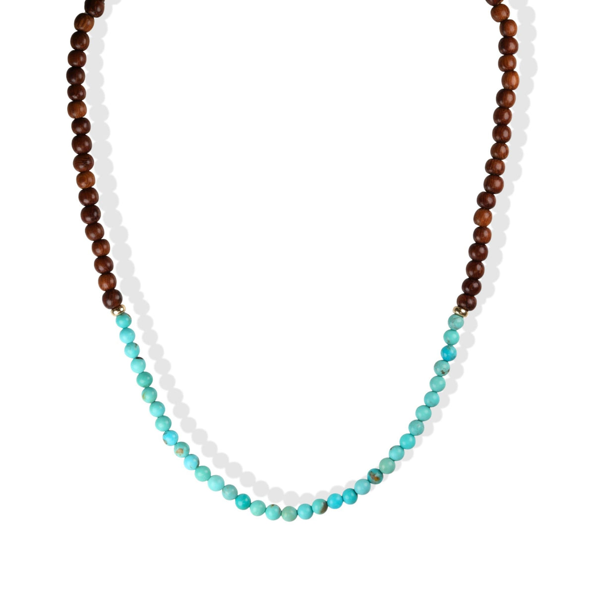Smaller Turquoise &amp; Wood Beaded Necklace with 14K Accent Beads &amp; Clasp - Peridot Fine Jewelry - Zahava