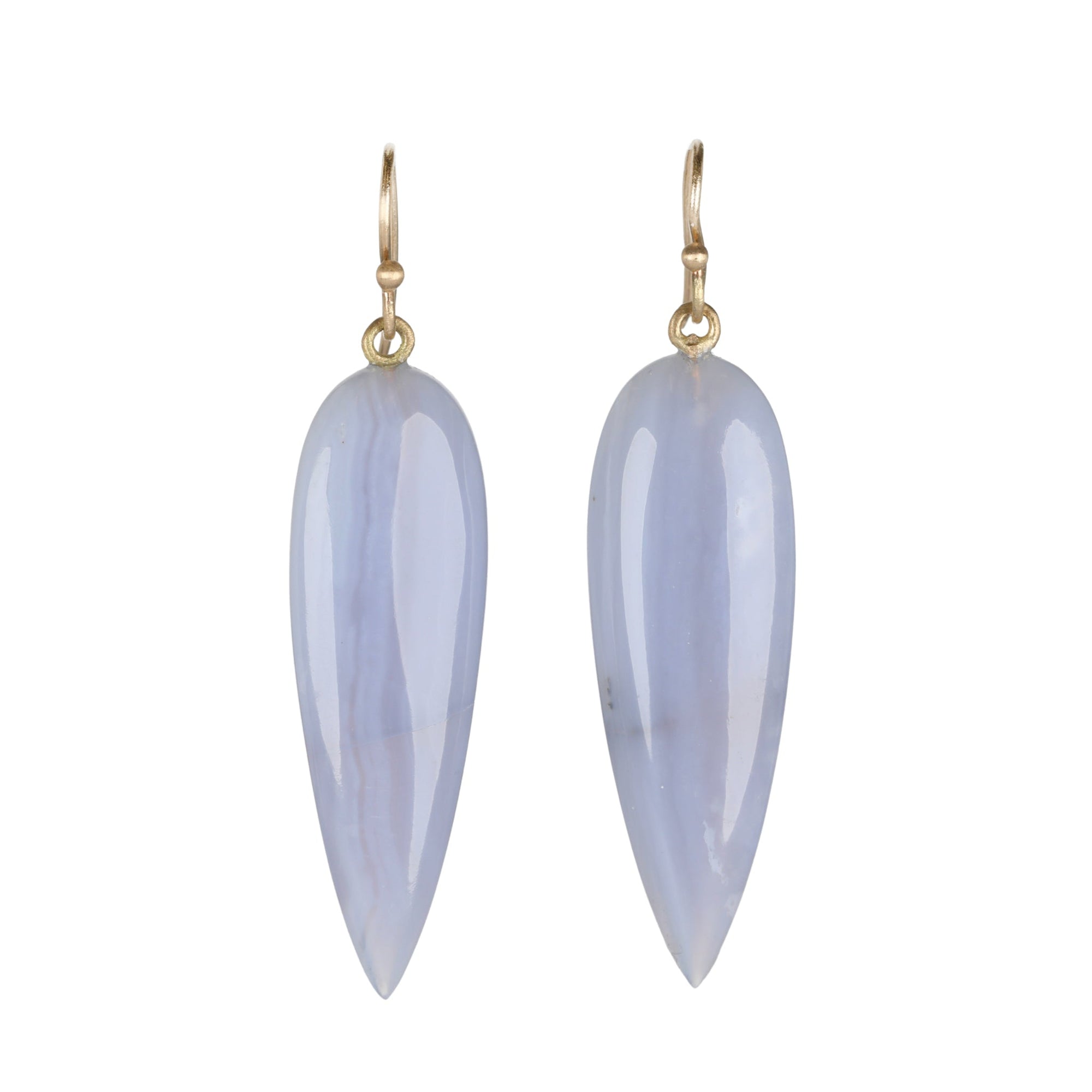 Smooth Inverted Teardrop Blue Lace Agate Earrings on 14K Ear Wires - Peridot Fine Jewelry - Rosanne Pugliese