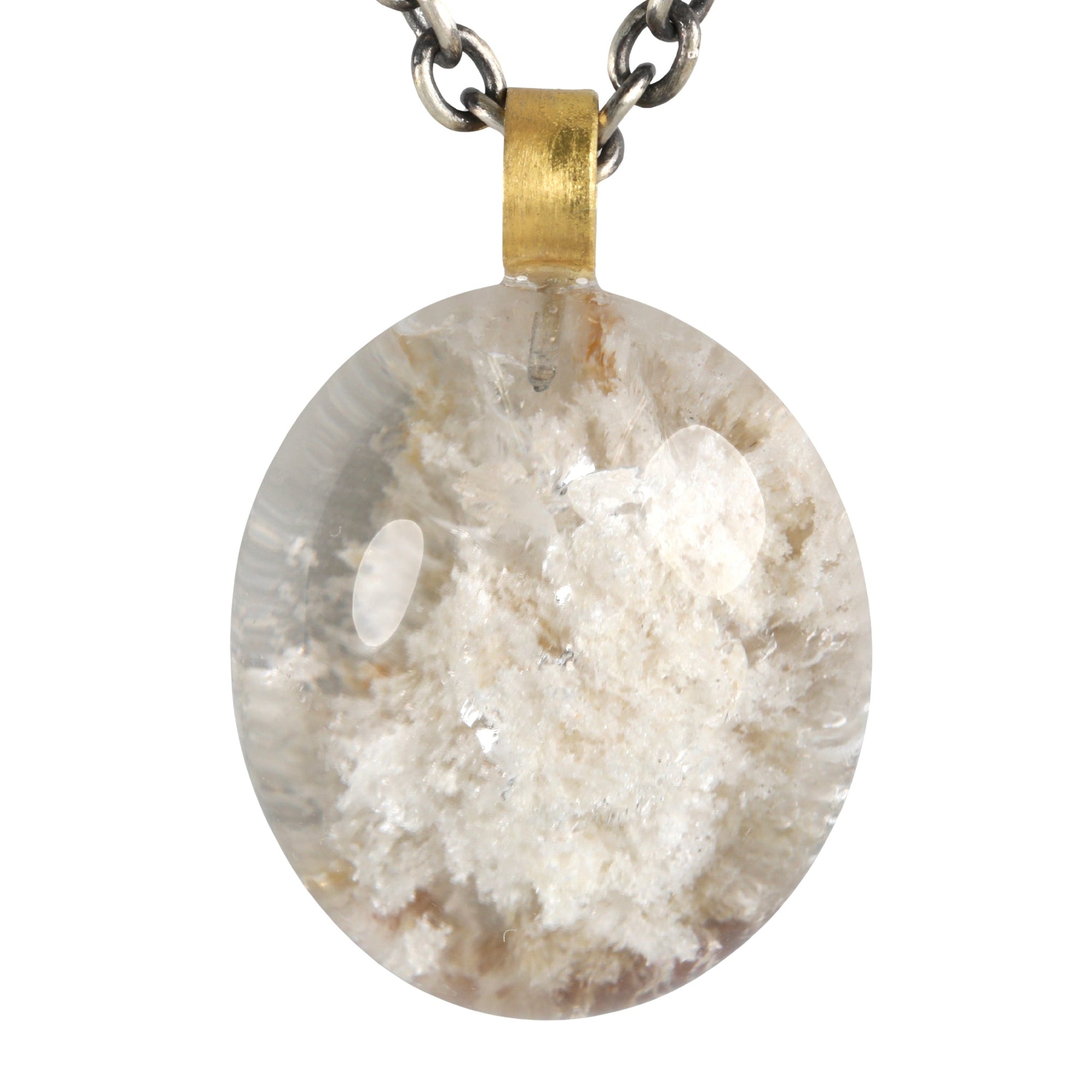 Smooth Oval Phantom Quartz Pendant with 22K Gold Wide Bale - Peridot Fine Jewelry - Rosanne Pugliese