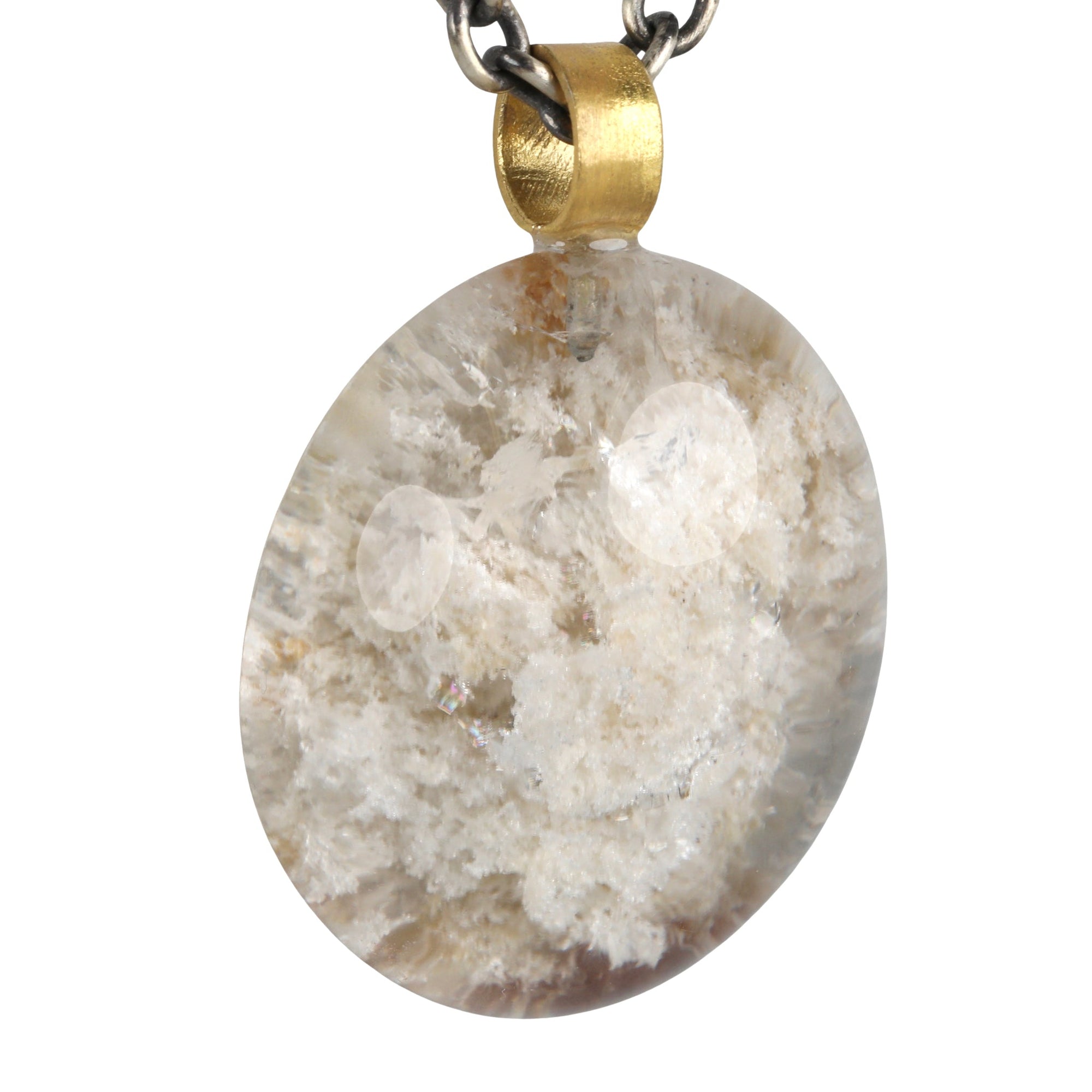 Smooth Oval Phantom Quartz Pendant with 22K Gold Wide Bale - Peridot Fine Jewelry - Rosanne Pugliese