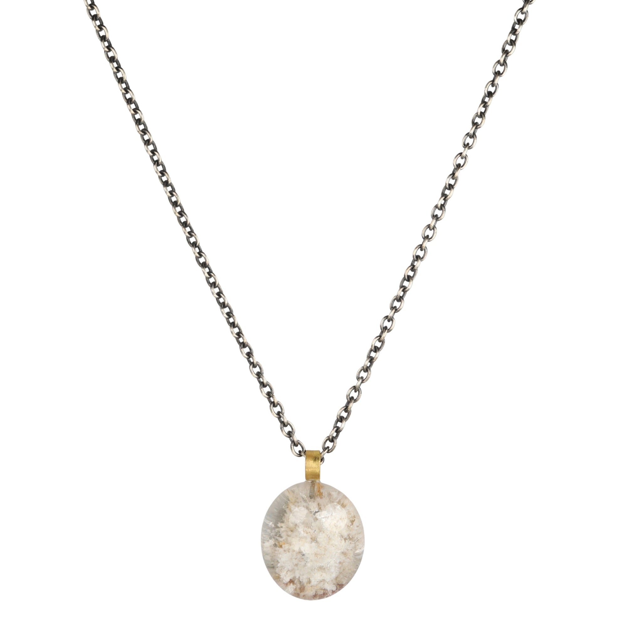 Smooth Oval Phantom Quartz Pendant with 22K Gold Wide Bale - Peridot Fine Jewelry - Rosanne Pugliese