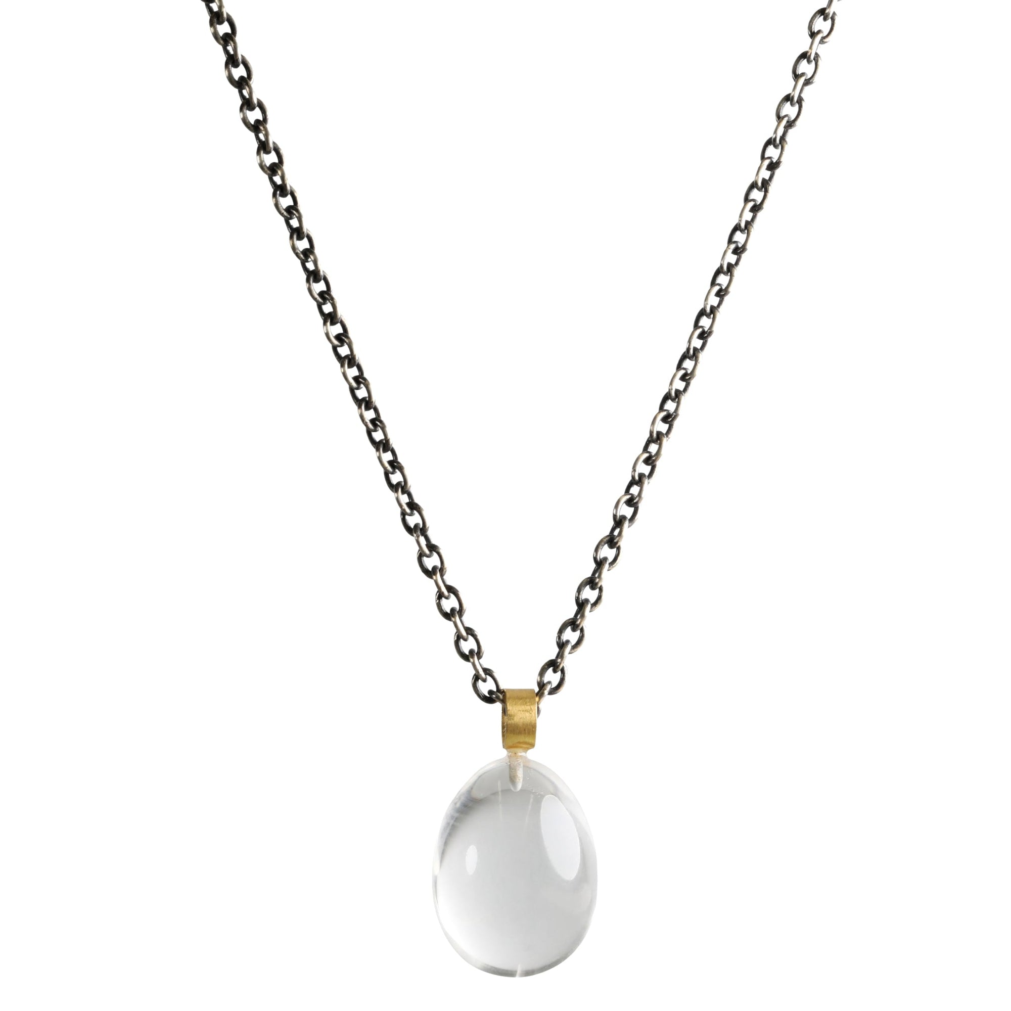Smooth Rock Crystal Egg Pendant with 22K Gold Bale - Peridot Fine Jewelry - Rosanne Pugliese