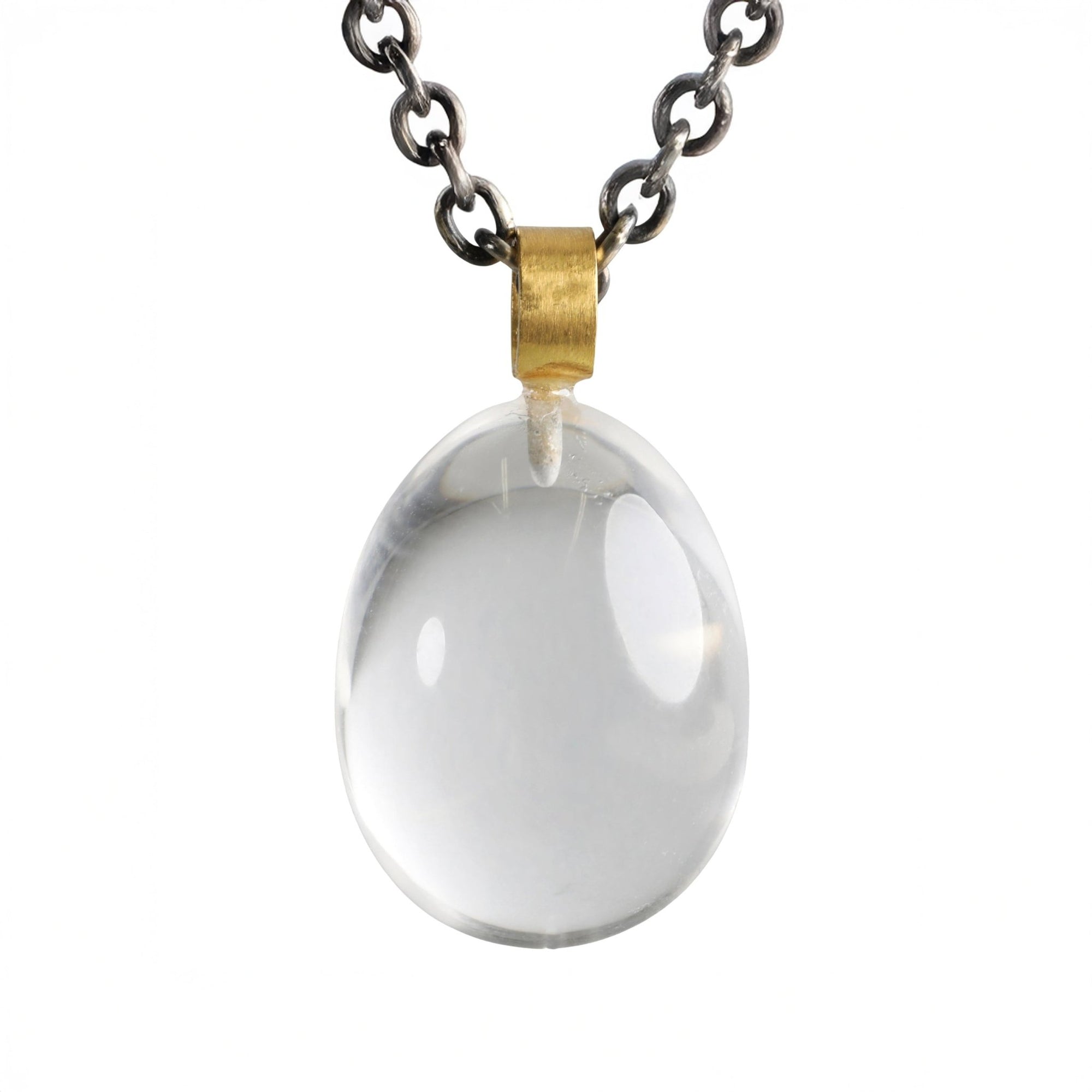 Smooth Rock Crystal Egg Pendant with 22K Gold Bale - Peridot Fine Jewelry - Rosanne Pugliese
