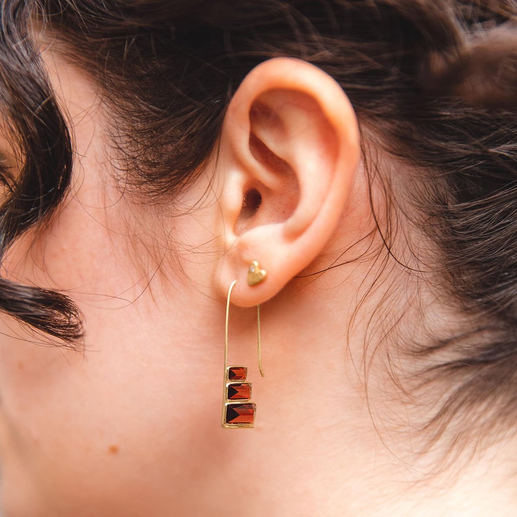 Stacked Garnet Baguette Hoop Earrings - Peridot Fine Jewelry - Trielle Fine Jewelry
