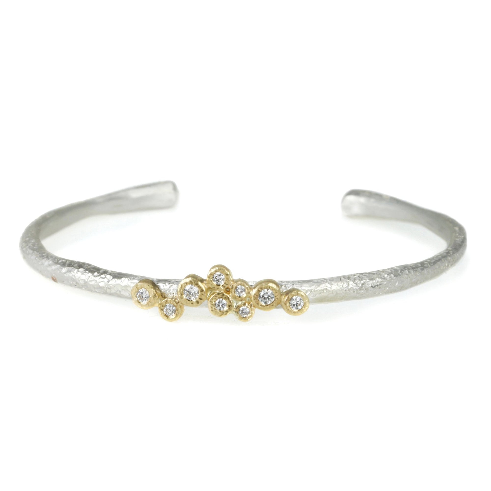 Sterling Silver &amp; 18K Gold Diamond Cuff Bracelet - Peridot Fine Jewelry - Yasuko Azuma