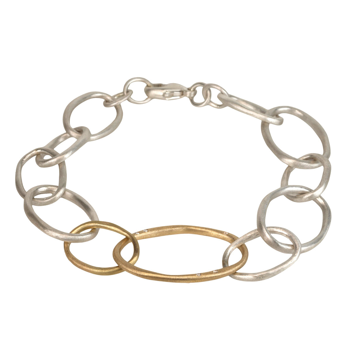 Sterling Silver & 18K Large Oval Link Chain "Dew" Bracelet with Diamond Details - Peridot Fine Jewelry - Yasuko Azuma