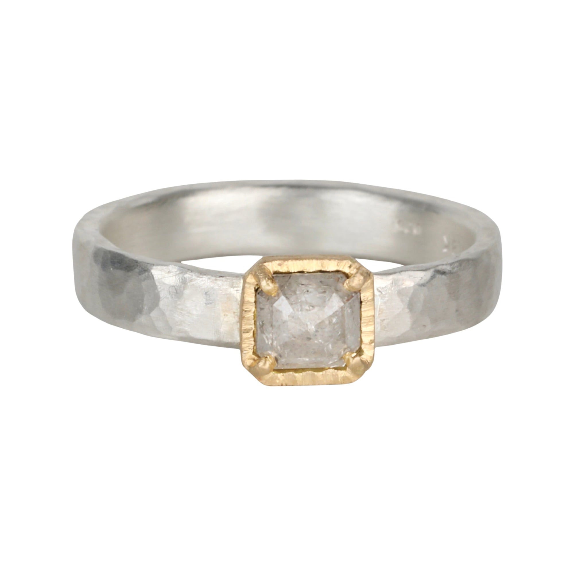 Sterling Silver &amp; 18K Square Grey Diamond Ring - Peridot Fine Jewelry - Yasuko Azuma