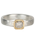 Sterling Silver & 18K Square Grey Diamond Ring - Peridot Fine Jewelry - Yasuko Azuma