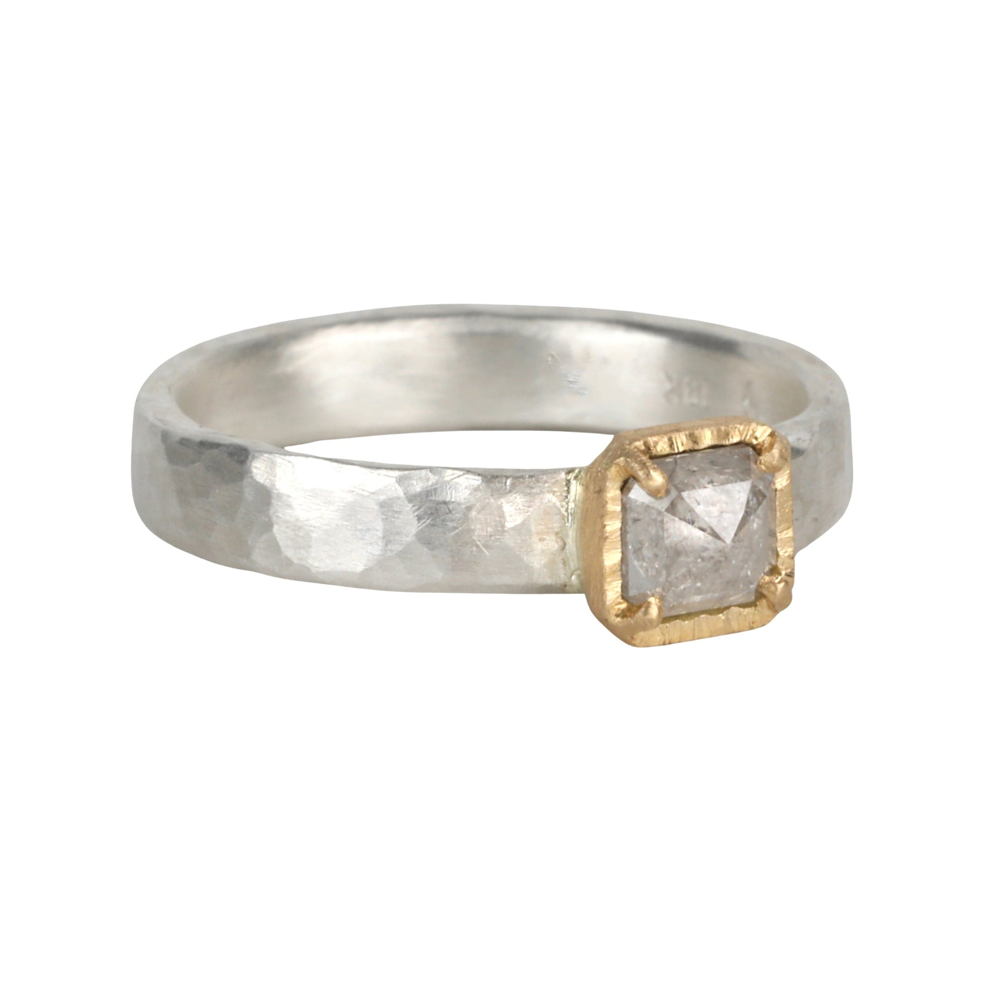 Sterling Silver &amp; 18K Square Grey Diamond Ring - Peridot Fine Jewelry - Yasuko Azuma