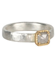 Sterling Silver & 18K Square Grey Diamond Ring - Peridot Fine Jewelry - Yasuko Azuma