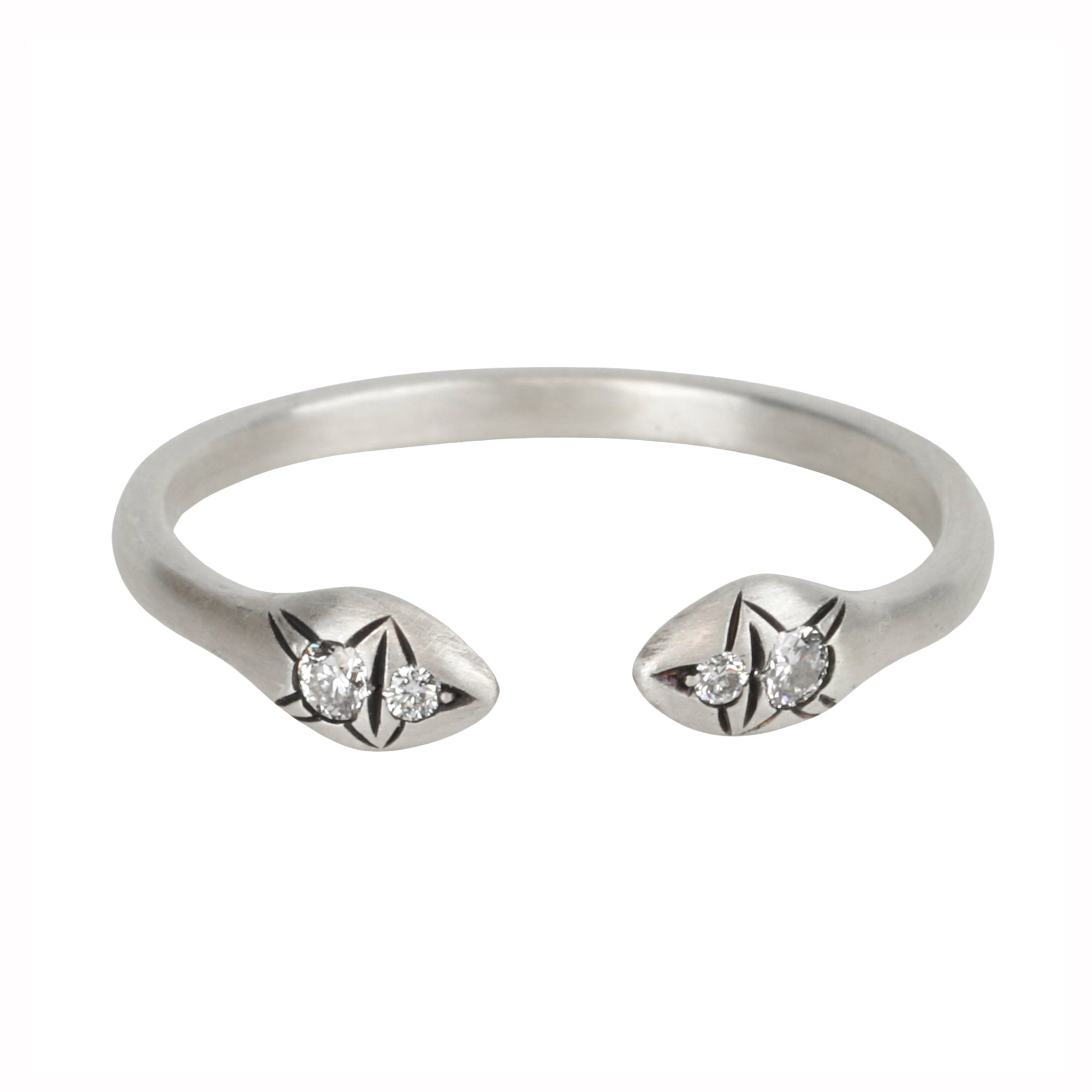 Sterling Silver &quot;Aziza&quot; Open Ring With Four Blackened Etched Diamonds - Peridot Fine Jewelry - dan-yell