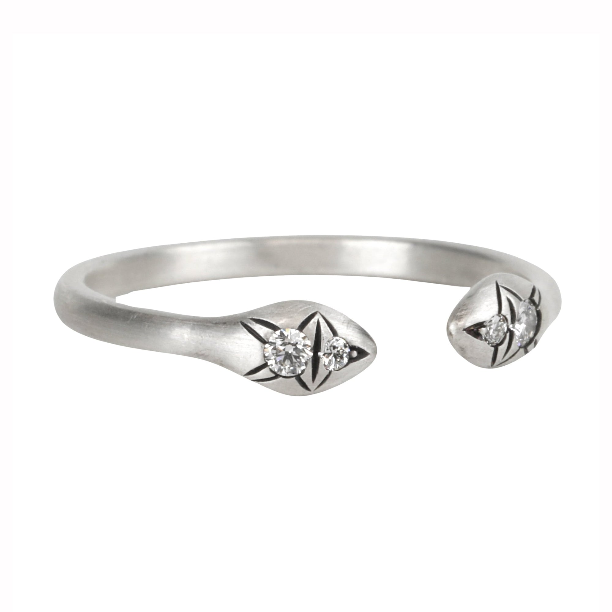Sterling Silver &quot;Aziza&quot; Open Ring With Four Blackened Etched Diamonds - Peridot Fine Jewelry - dan-yell