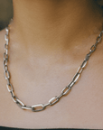 Sterling Silver "Chubby" Graduated Knife Edge Oval Link Necklace - Peridot Fine Jewelry - Lizzie Mandler