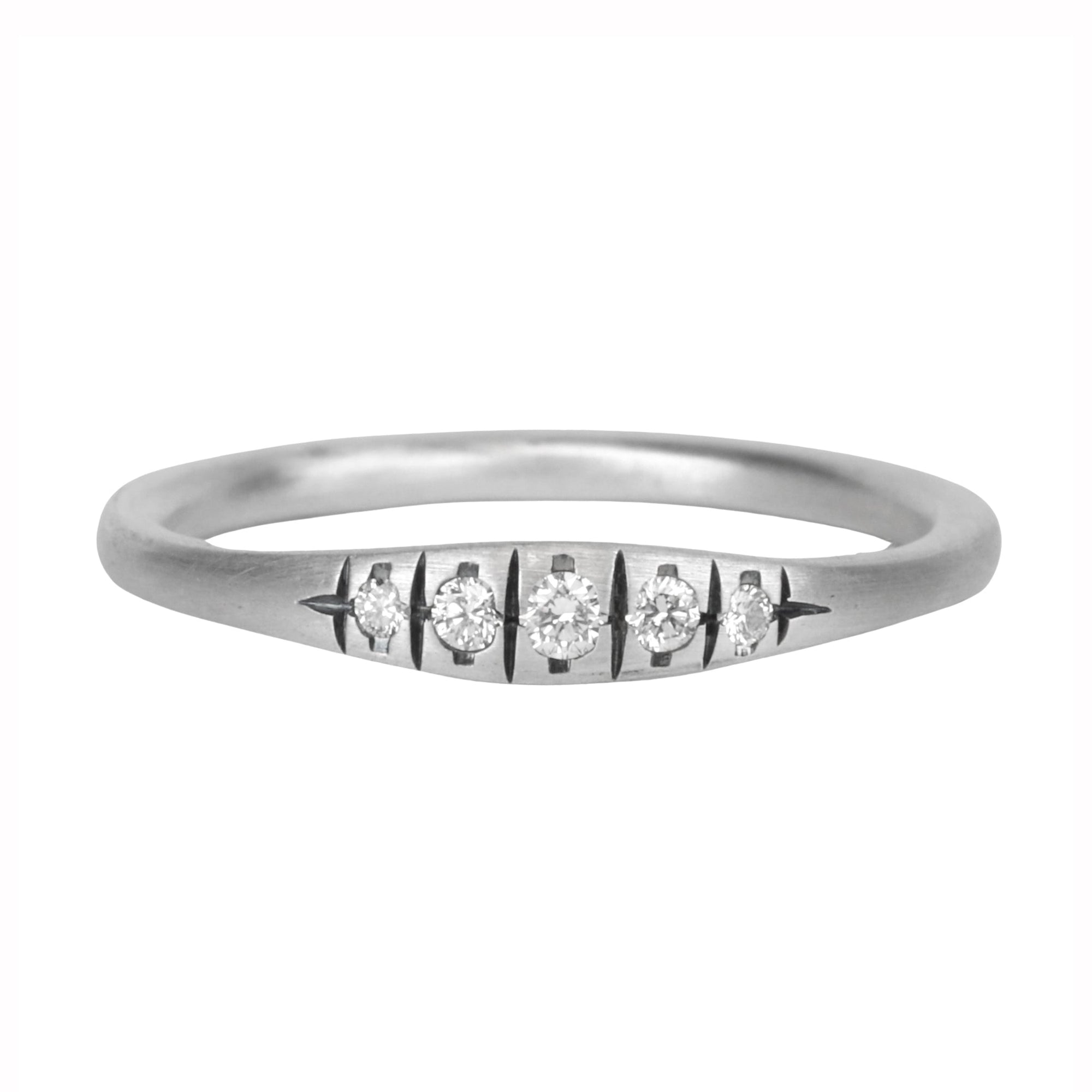 Sterling Silver &quot;Erin&quot; Diamond Ring With Five Graduated Diamonds - Peridot Fine Jewelry - dan-yell