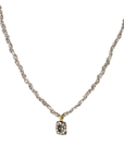 Sterling Silver & Grey Silk Yarn Hand-Braided Necklace with Fixed Oval Oxidized Pave Diamond Charm - Peridot Fine Jewelry - Marie Laure Chamorel