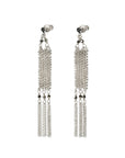 Sterling Silver Multi-Row Woven Chain Drop Earrings with Crystal Bead & Chain Fringe Details - Peridot Fine Jewelry - Marie Laure Chamorel