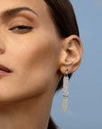 Sterling Silver Multi-Row Woven Chain Drop Earrings with Crystal Bead & Chain Fringe Details - Peridot Fine Jewelry - Marie Laure Chamorel