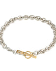 Sterling Silver Round Link Chain Bracelet with 18K Hammered Toggle Clasp & Diamond Details - Peridot Fine Jewelry - Yasuko Azuma