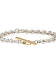 Sterling Silver Round Link Chain Bracelet with 18K Hammered Toggle Clasp & Diamond Details - Peridot Fine Jewelry - Yasuko Azuma