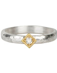 Sterling Silver & Single Diamond Ring with 18K Diamond - Shaped Setting - Peridot Fine Jewelry - Yasuko Azuma