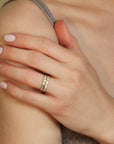 Sterling Silver & Three Diamond Ring with 18K Diamond - Shaped Settings - Peridot Fine Jewelry - Yasuko Azuma