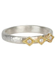 Sterling Silver & Three Diamond Ring with 18K Diamond - Shaped Settings - Peridot Fine Jewelry - Yasuko Azuma