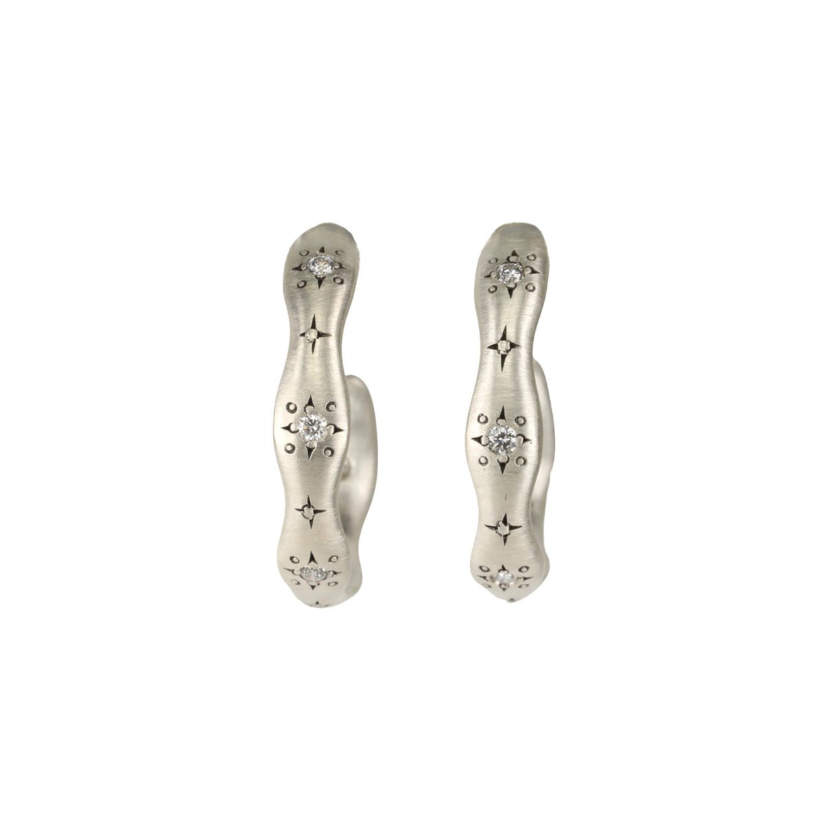Sterling Silver Wavy Hoop Earrings with Diamonds - Peridot Fine Jewelry - Adel Chefridi