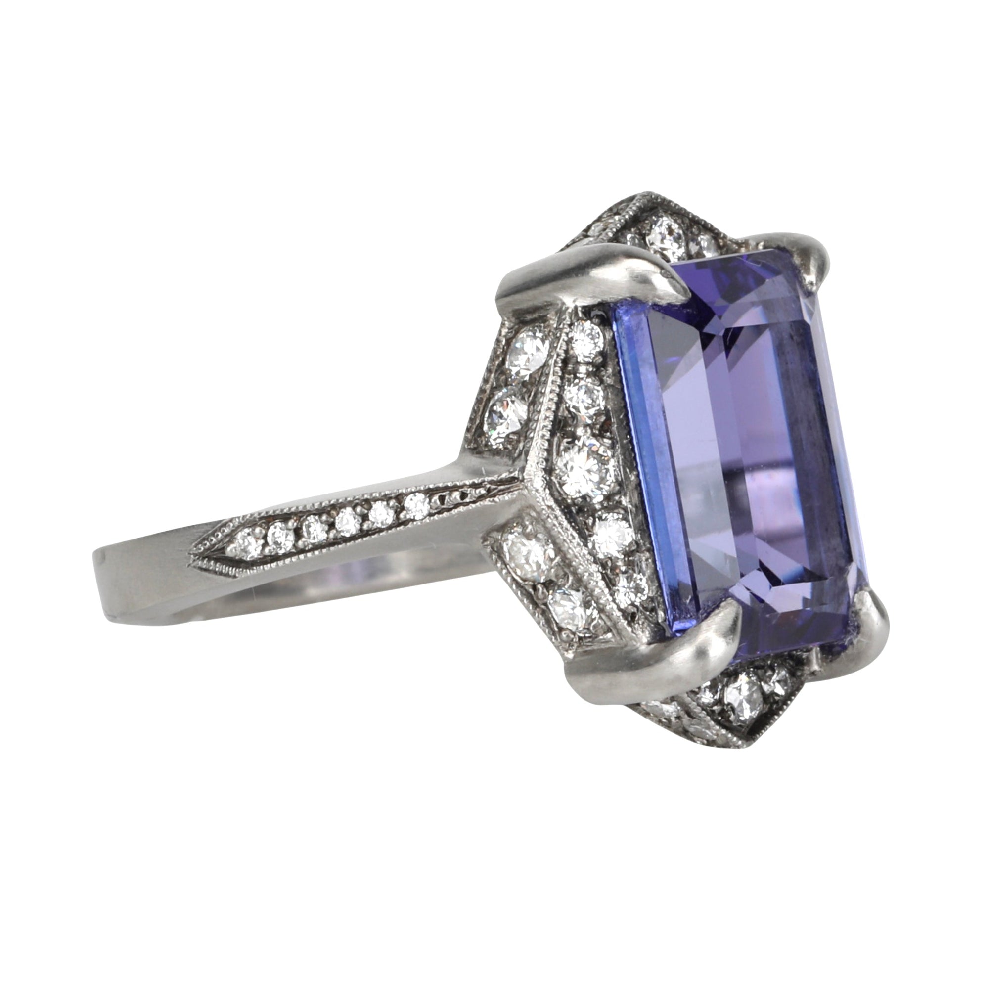 Tanzanite &quot;Aphrodite&quot; Ring with Pave Diamonds - Peridot Fine Jewelry - Cathy Waterman