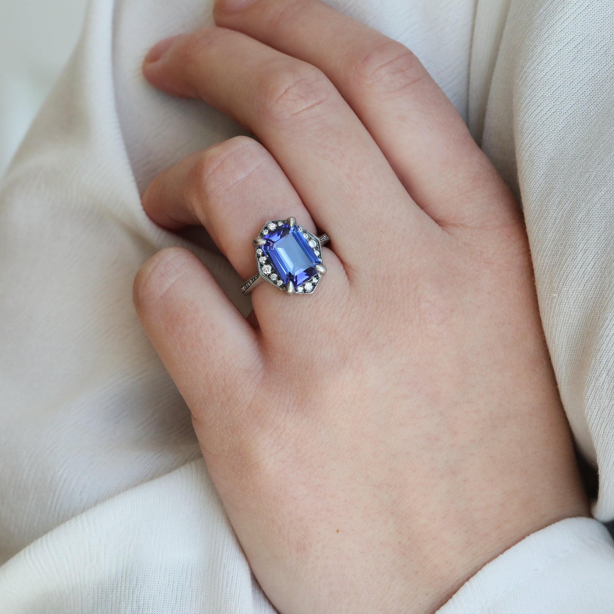 Tanzanite &quot;Aphrodite&quot; Ring with Pave Diamonds - Peridot Fine Jewelry - Cathy Waterman