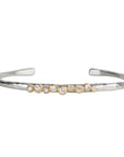 Textured Sterling Silver Cuff Bracelet With Nine 18K Gold Bezel - Set Diamonds - Peridot Fine Jewelry - Yasuko Azuma