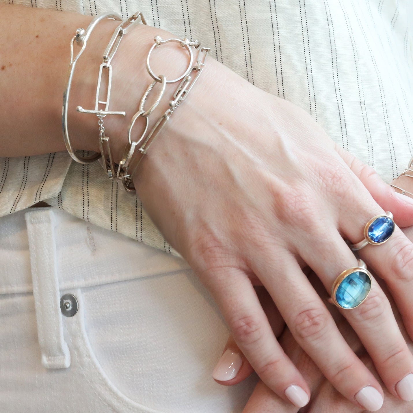 The &quot;Drawer Project 15&quot; Sterling Silver Rectangular Link Bracelet - Peridot Fine Jewelry - Sarah Macfadden