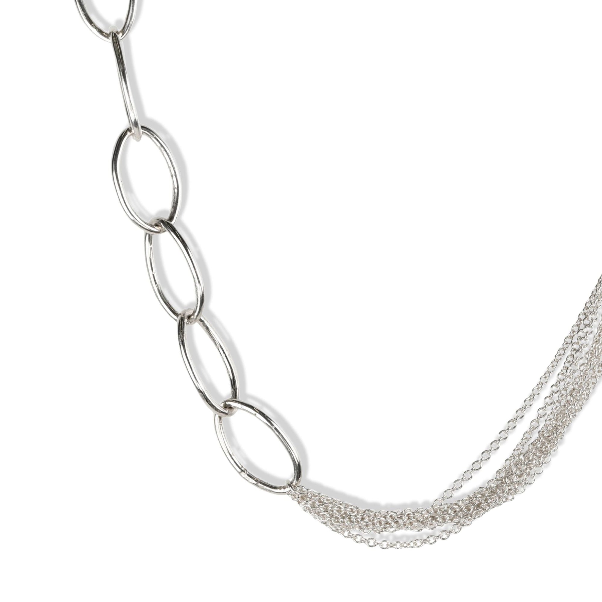 The "Peridot Collab" Handmade Sterling Silver Necklace with Oval Links &amp; Eight Strands of Cable Chain - Peridot Fine Jewelry - Sarah Macfadden