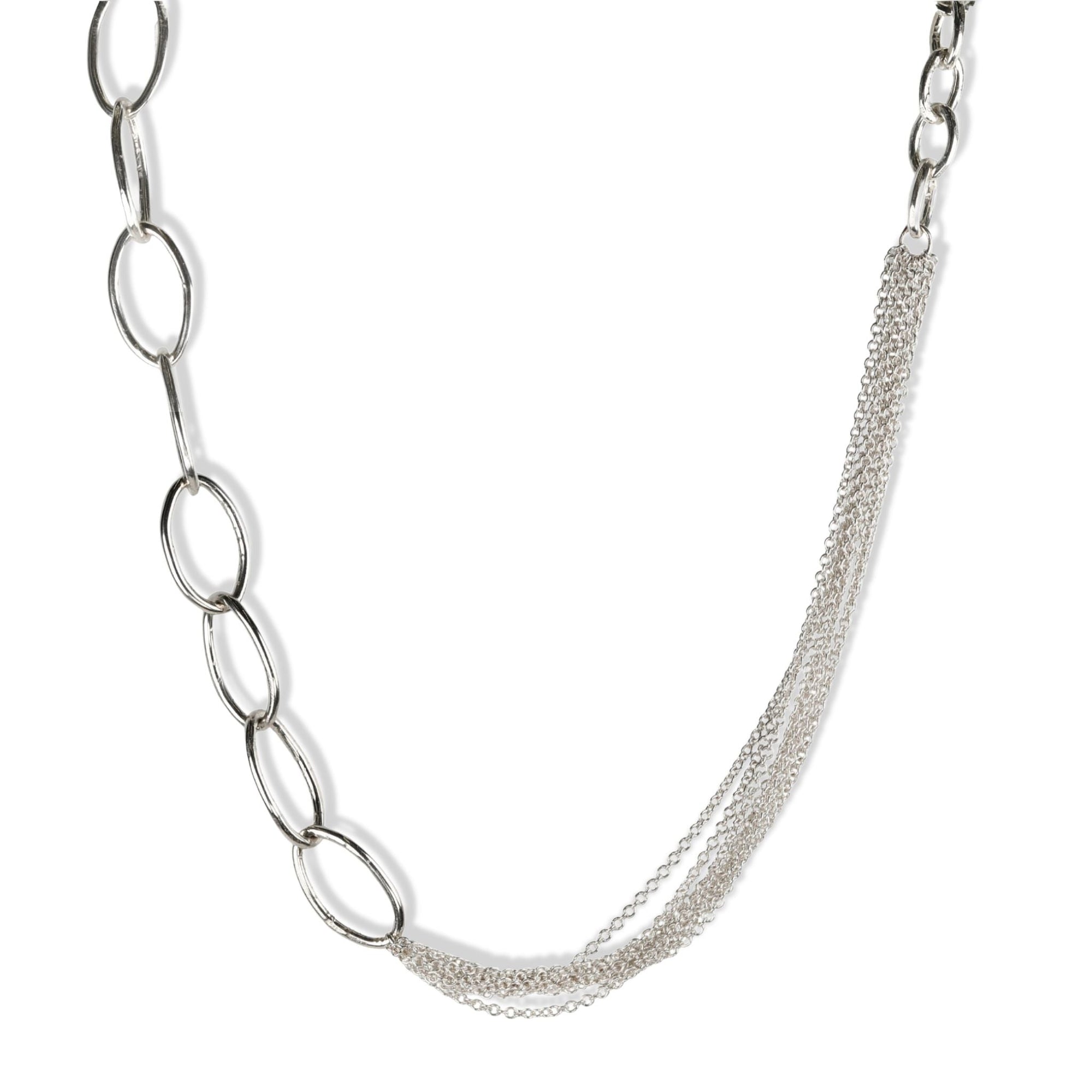 The "Peridot Collab" Handmade Sterling Silver Necklace with Oval Links &amp; Eight Strands of Cable Chain - Peridot Fine Jewelry - Sarah Macfadden
