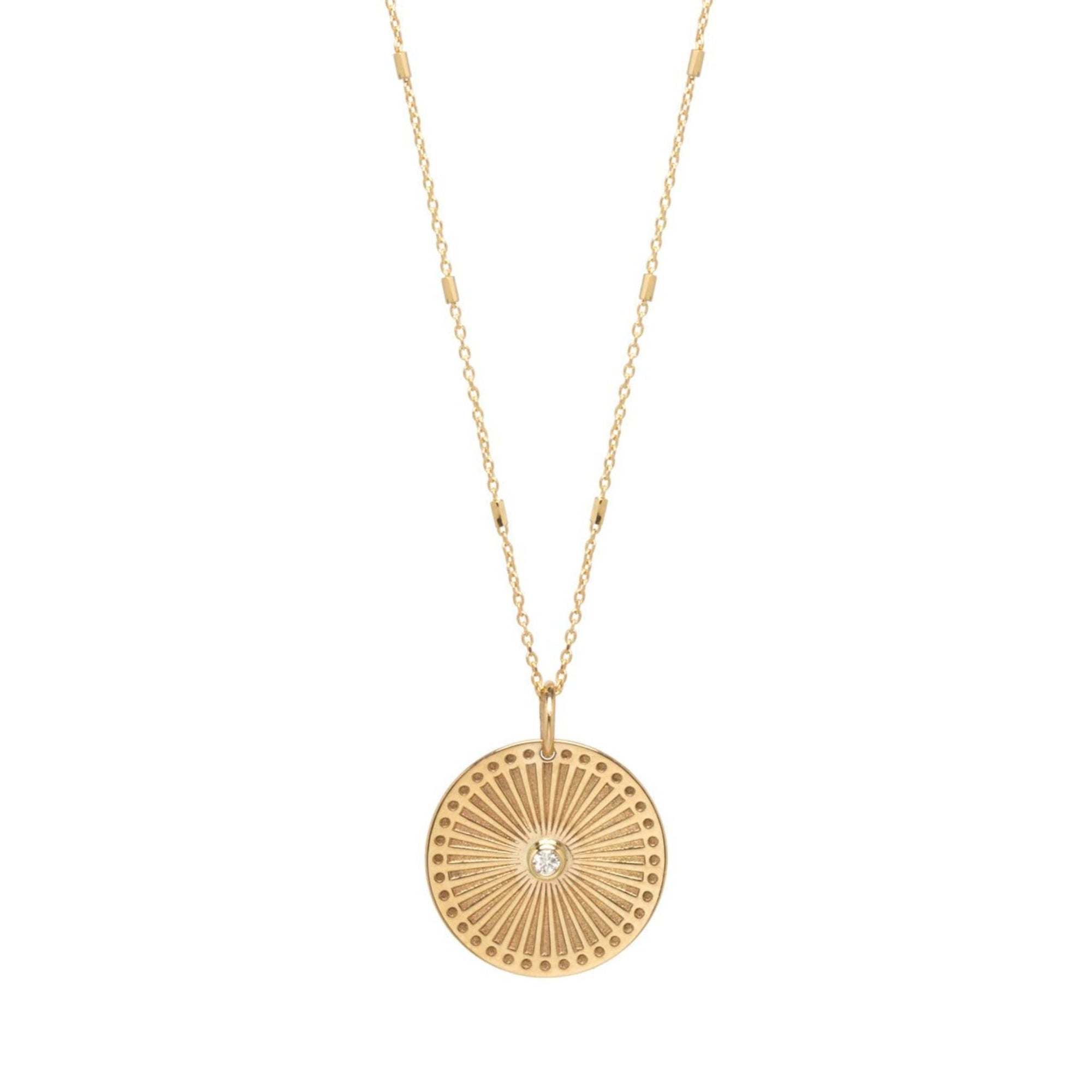 "Tiny Bar" Necklace with "Sunbeam Medallion" Pendant - Peridot Fine Jewelry - Zoe Chicco
