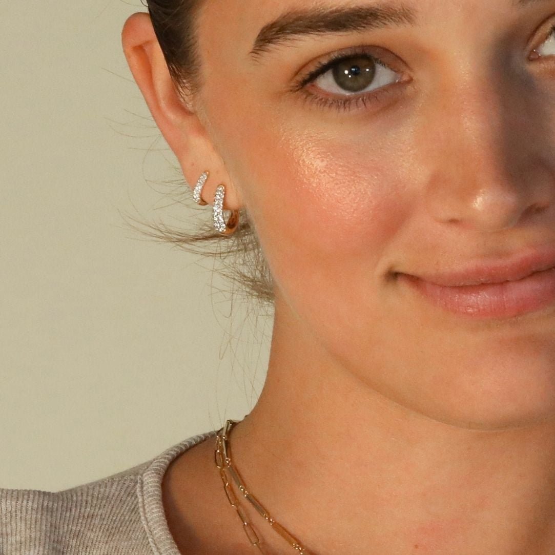 Triple Row Pave Diamond Mini "Theodora" Click Hoop Earrings - Peridot Fine Jewelry - Zahava