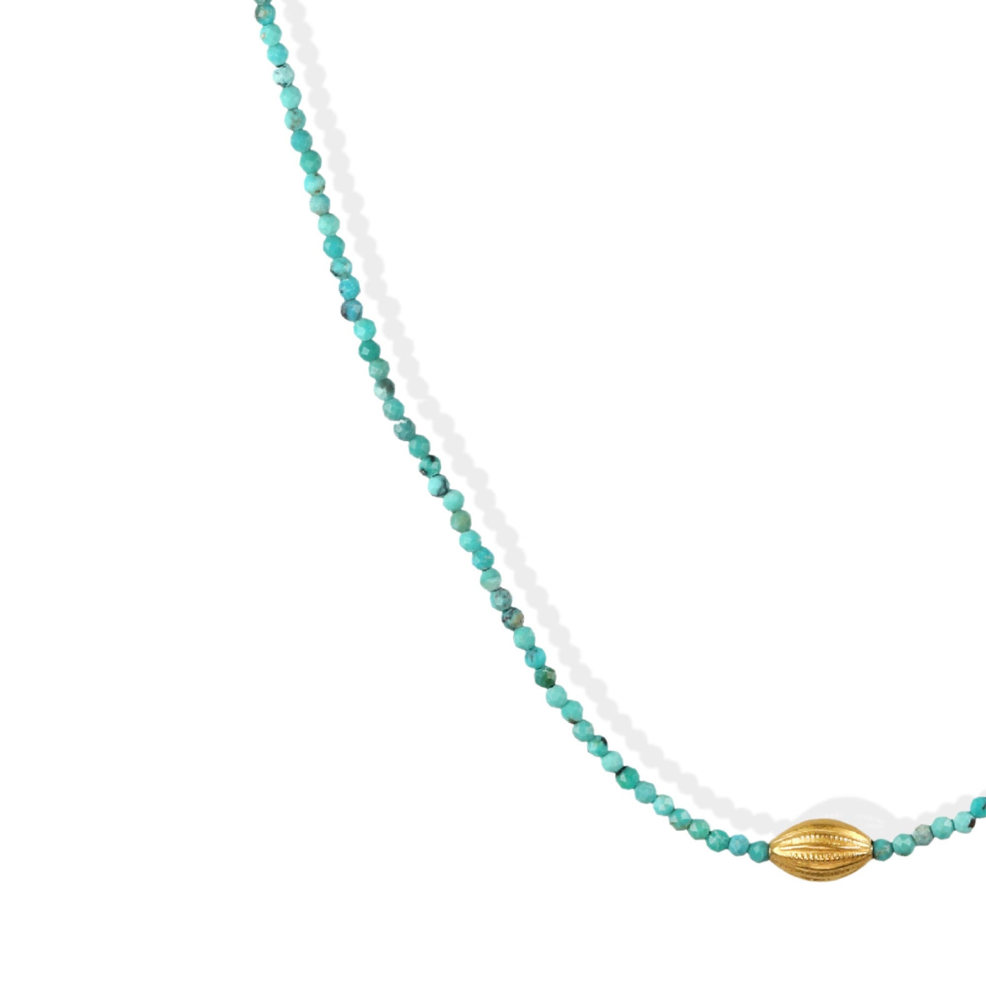 Turquoise Beaded Necklace with 18K Gold Etched Oval Bead - Peridot Fine Jewelry - Margaret Solow Jewelry