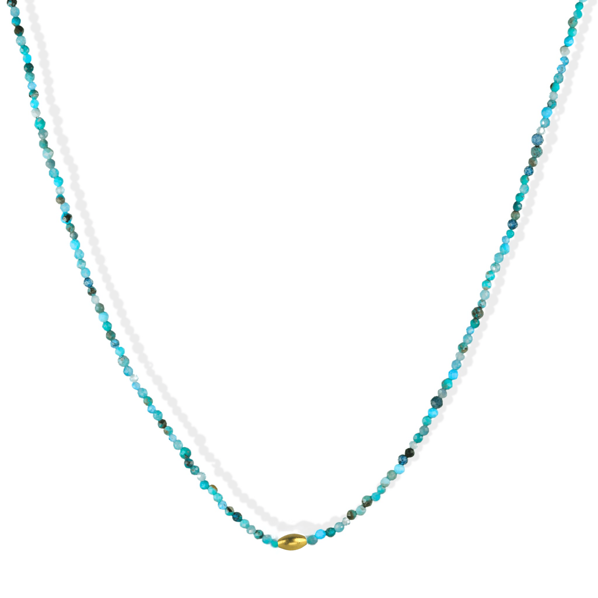 Turquoise Beaded Necklace with 18K Gold Rounded Oval Bead - Peridot Fine Jewelry - Margaret Solow Jewelry