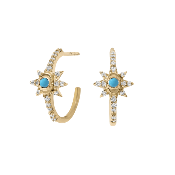Zahava Turquoise Mini Starburst Hoop Earrings with Pave