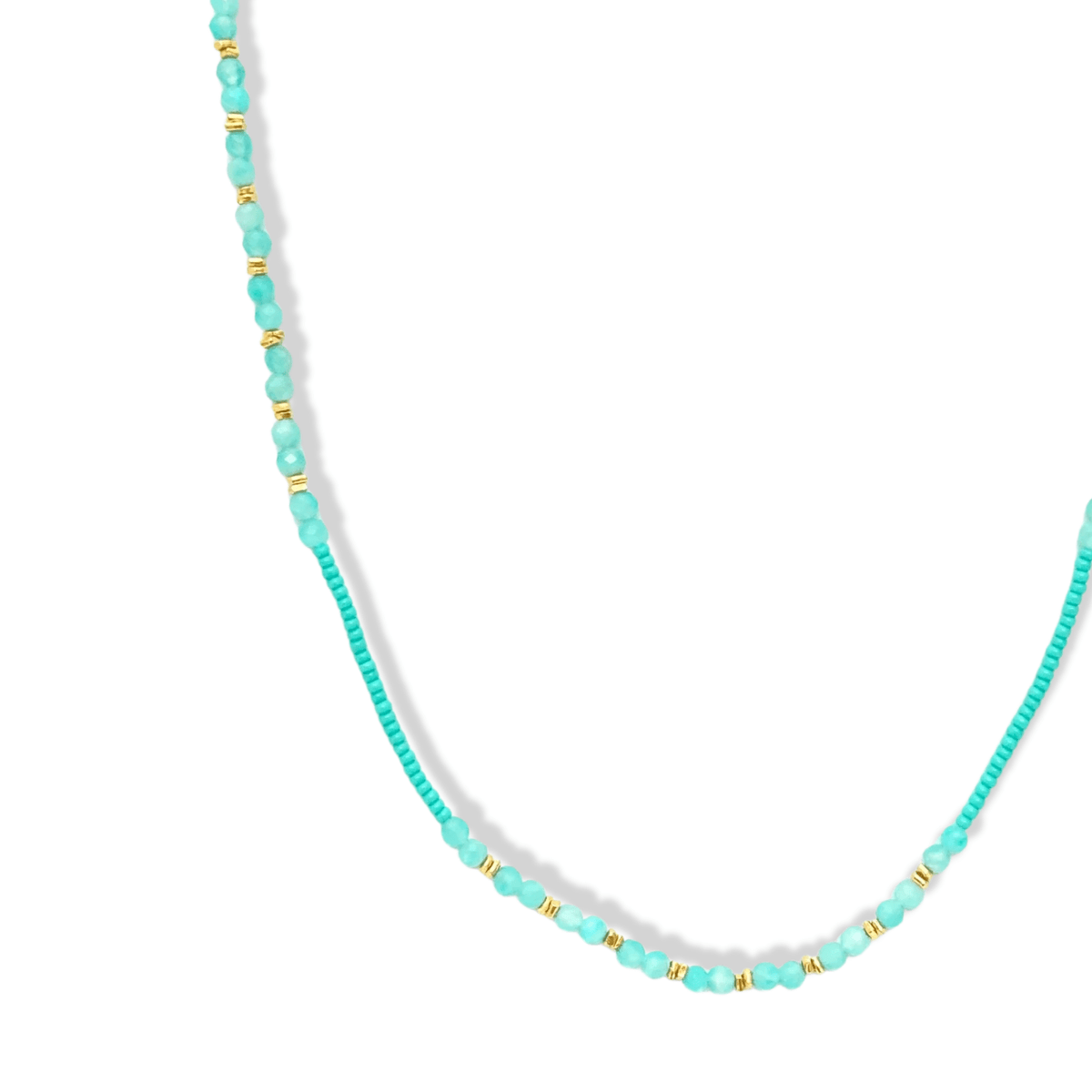 Turquoise Seed Bead Necklace with Three Amazonite &amp; Gold Vermeil Stations - Peridot Fine Jewelry - Debbie Fisher