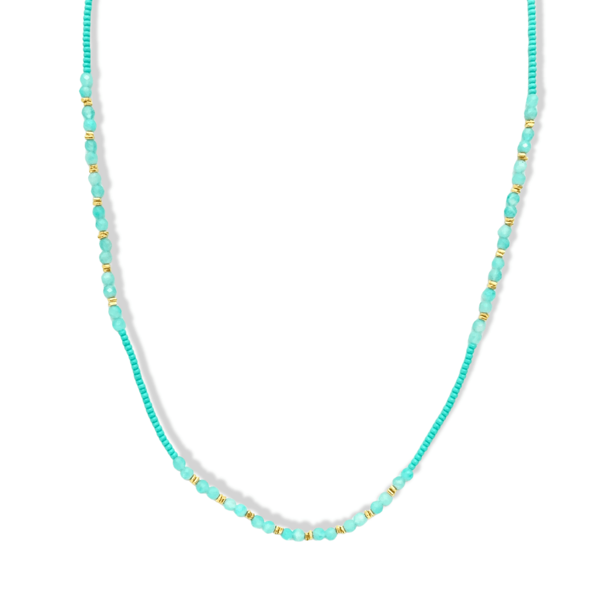 Turquoise Seed Bead Necklace with Three Amazonite &amp; Gold Vermeil Stations - Peridot Fine Jewelry - Debbie Fisher