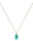 Two - Stone Pendant Necklace with Loose Faceted Amazonite & 18K Bezel - Set Oval Chrysoprase on Brown Cord - Peridot Fine Jewelry - Margaret Solow Jewelry