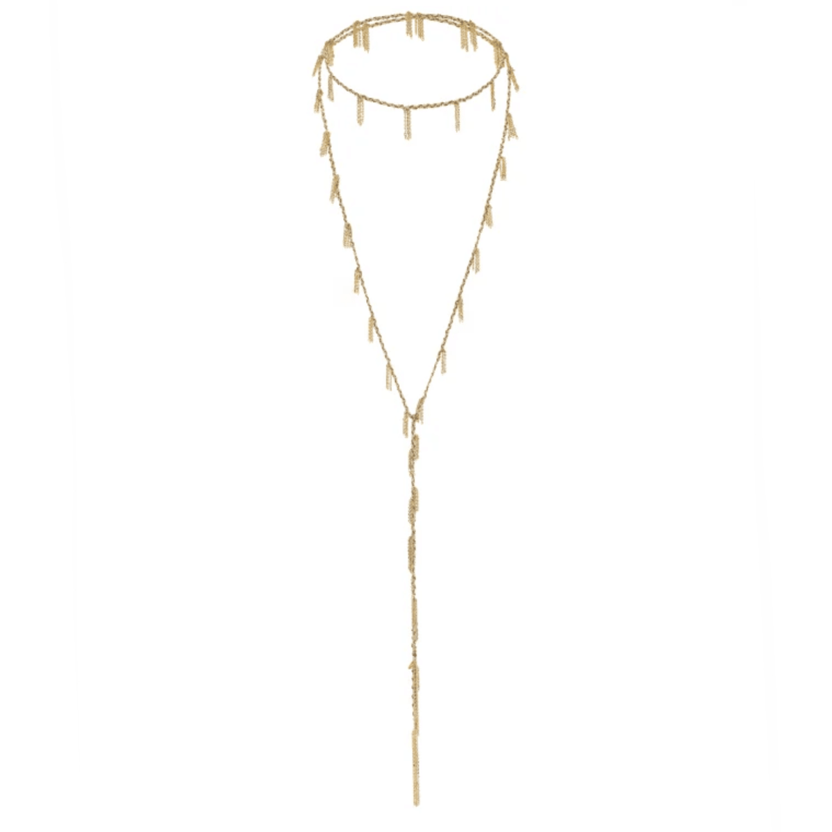 Vermeil & Beige Silk Woven Multi Twist Tie Lariat Necklace with Mini Chain Tassel Stations - Peridot Fine Jewelry - Marie Laure Chamorel