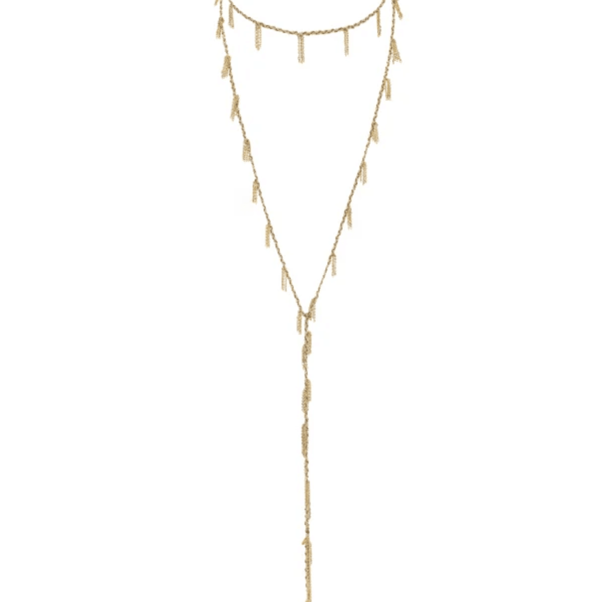 Vermeil & Beige Silk Woven Multi Twist Tie Lariat Necklace with Mini Chain Tassel Stations - Peridot Fine Jewelry - Marie Laure Chamorel