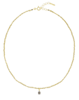 Vermeil Chain & Grey Silk Yarn Hand-Braided Necklace with Fixed Oval Oxidized Sterling Silver & Pave Diamond Charm - Peridot Fine Jewelry - Marie Laure Chamorel